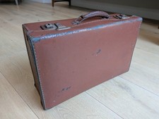 Vintage brown rectangular suitcase with keys - compressed fibre, made in England