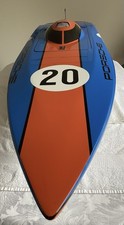 RC BOAT 58” V HULL IN PORCHE GULF COLOURS WITH 32cc ZENOAH PETROL ENGINE.