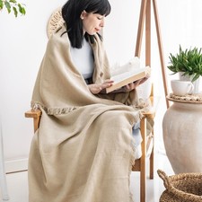 Single Bed Throw Beige Cotton For Armchairs Sofa Hypoallergenic Throw 170x200cm