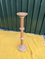 Vintage Blonde Oak Torchiere Carved Column Large Plant Stand Candle Stick