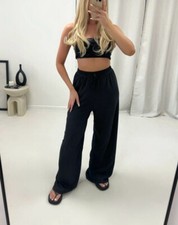 LADIES WIDE LEG ELASTICATED WAIST PALAZZO BOTTOMS WOMENS LOUNGWEAR TROUSERS