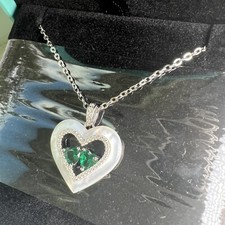 Louisa Secret Double Heart Birthstone Necklace Women Sterling Silver Emerald 
