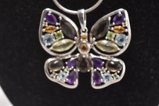 Vintage QVC Sterling Silver 925 Butterfly Necklace – Multi Gemstone, 46cm