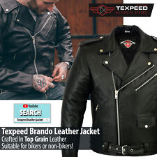 Leather Brando Motorbike Jacket Marlon Biker Motorcycle With Genuine CE Armour