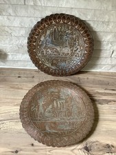 Cairo Ware Wall Plate/ Tray x 2 - Copper & Silver - Ancient Egyptian Scene