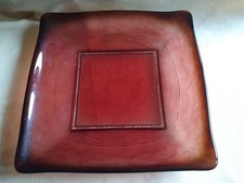 Large Square Glass Fruit Bowl/ Dish/ Plate  Burgundy Tint