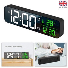 Digital Alarm Clock Mains Powered, Wall Clock LED Bedside,40 Music, 6 Brightness