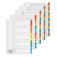 A4 SUBJECT FILE FILING DIVIDERS PLAIN MULTI COLOURED TABS - NUMBERED