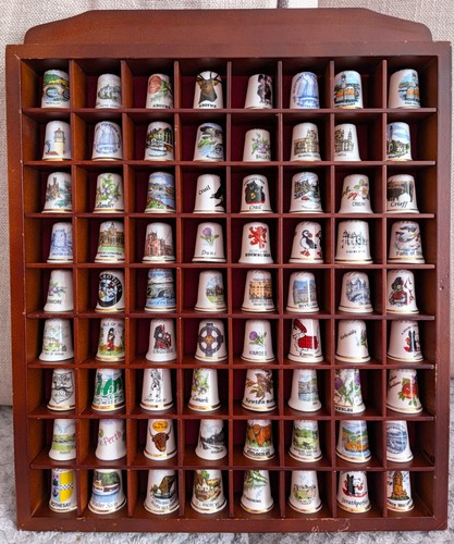 Wooden thimble display - thimble, case