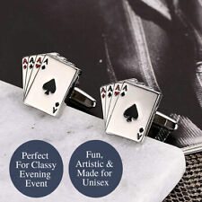 Stainless Steel 4 Aces Novelty Poker Playing Game Card Suit Buttons Cufflinks