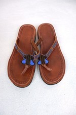 Ladies 100% genuine real leather flip-flop flat Beaded  Sandals Maasai UK6.5 /7 