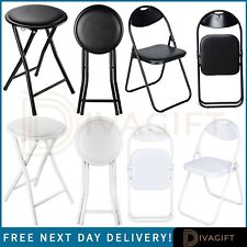 FOLDING CHAIRS FOLDING STOOLS BLACK WHITE ROUND FOLDABLE METAL CHAIRS STOOL NEW