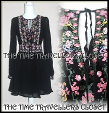 BNWT Kate Moss Topshop Black Floral Embroidered Vintage Folk Mini Dress UK 10 38