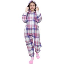A2Z Onesie One Piece Kids Pyjamas Sleepsuit Purple Check Printed Girls Costume