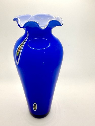 Ruffled millefiori vase cobalt - ruffled,