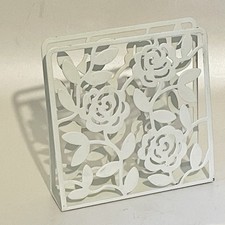 IKEA Metal Napkin Holder - Off White - Floral Rose Design - 15.5x15.5cm