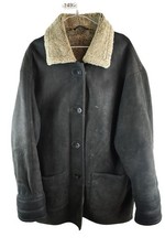 NEXT Grey Sheepskin Coat size Uk 16 Womens Button Up Lined Overcoat Casual