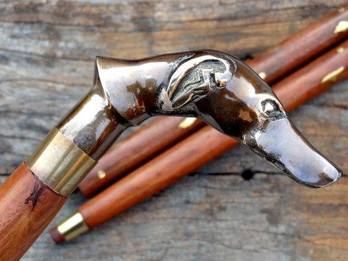 Antique brass dog head - dog, handle
