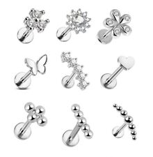 Tragus Helix Cartilage Flat Back Labret Earring 16G 6mm 8mm Crystal Silver Gold