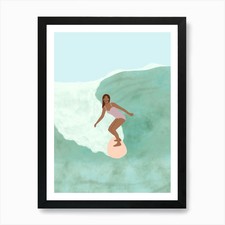 Surfer Girl Riding A Wave