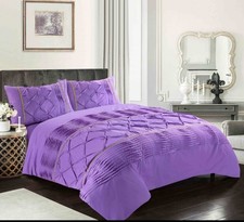 New Eleanor Duvet & Pillowcase Set Golden Laced Pintuck Polycotton Bedding Set