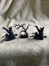 3 x Vtg Britains Deetail WW2, Plastic Scale Model Tree, Dark Grey / Black 1971