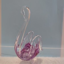 Vintage Alum Bay Glass Purple Swirl Swan Figurine 12.5cm