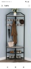 VEDECASA Corner Hall Tree Coat Rack with Shoe Bench and Storage Shelf 4-Tier Fr