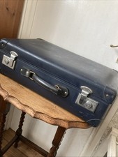 Vintage 1950’s Globe Trotter, Hard Shell Case, Navy, Prop, Storage- 22”x 13”x7”
