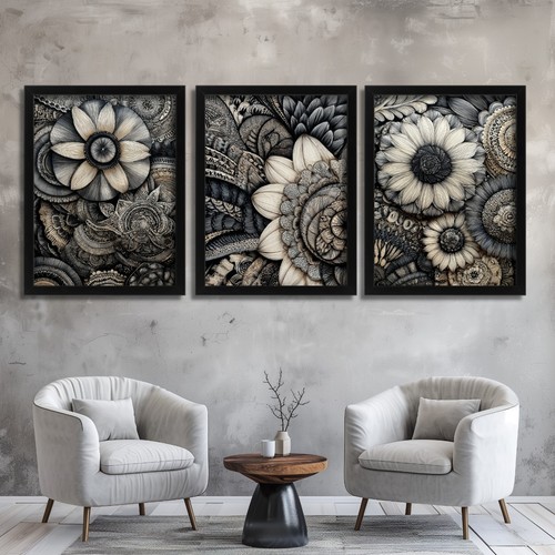 Black white floral - black,