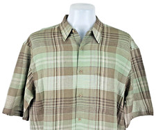 VAN HEUSEN Mens LINEN Green Check S/S EVENING SHIRT - L - Chest 50” - RRP £65