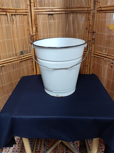 Large vintage enamel bucket - enamel,
