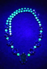  Vintage Emerald Green and Uranium Glass Rhinestone Mid Century Necklace