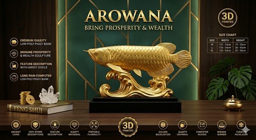 Golden arowana statue - golden, |