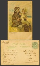 Fisherman Girl with Model Boat, Where The Fishes Come From 1906 Old ART Postcard