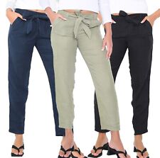 Ex Store Pure Cotton Tapered Ankle Grazer Trousers High Waisted Summer Pant 8-20