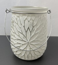 Hanging Glass Tea Light Candle Lantern Shabby Chic White Finish 14cm X 12cm