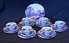 Wileman Foley Early Shelley Surrey Scenery C.1890. 6 x trios x cake plate