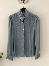 Somerset by Alice Temperley Duck Egg Pleated Top with Ruffled Trim, UK Size 12