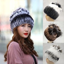 Women's Warm Rabbit Fur Beanie Hat Winter Fashion Knitted Cap Outdoor Snow Capx1