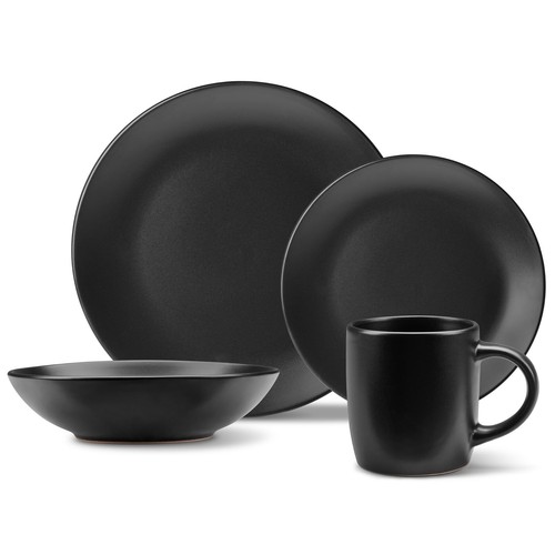 16pc black dinner set 4 - dinner, set,