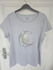 F&F Sleep Wear T-shirt with Owl Design On Pail Blue Background Size 12