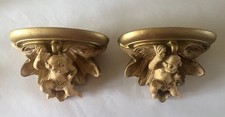 Vintage Plaster Gold Cherub Wall Shelves/Corbels