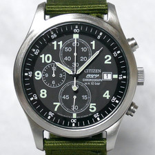 CITIZEN OXY Military Field Watch 0510 1998 Black Chronograph Luminous Date Japan