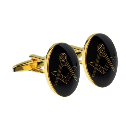 Gold plated black oval - gold, masonic