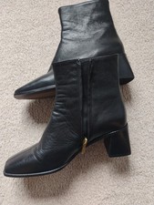Size 7 Black Leather Ankle Boots- OFFICE- Block Heel- Side Zip- VGC