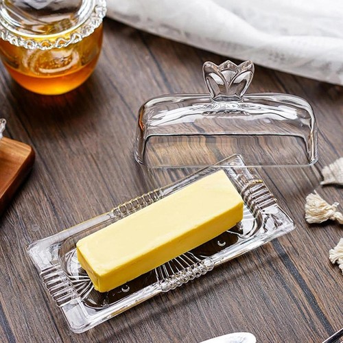 Glass butter dish with cover - with,