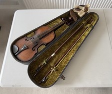 Antique 4/4 Violin & Bows in Case - Restoration Project or Spares