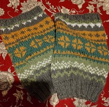 Home Knitted   Scandinavians Green/Beige Leg Warmers