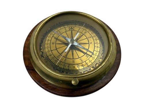 Vintage wood brass compass - vintage,